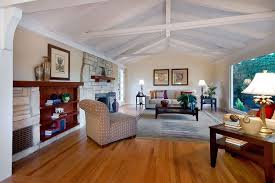 Vaulted Ceiling Beams Big Window Built In Shelves California Ranch Chair Fireplace Fireplac Vaulted Living Rooms Ceiling Design Living Room Ranch House Designs