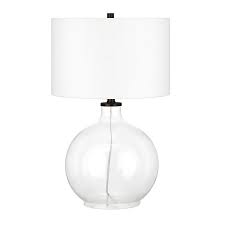 Globe electric maya 21 fillable table lamp, clear glass and steel base, white fabric shade 67155. Henn Hart 23 Clear Glass Table Lamp With Black And Bronze Metal Accents Tl0374