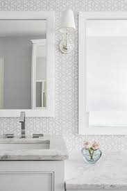 White shaker cabinets add style to any room. White And Gray Mosaic Bathroom Wall Tiles Transitional Bathroom