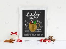 Holiday Mule Holiday Cocktail With Recipes Printable Wall Art Holiday Drinks Recipe Chalkboard Moscow Mule Recipe Christmas Wall Art Holiday Mules Holiday Cocktails Food Printables