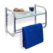 Tango 16 glass vanity shelf with towel bar, polished chrome by allied brass (1) $131. Relaxdays Stainless Steel Wall Glass 34 X 45 X 23 Cm Bathroom Shelf With 2 Towel Rails Modern Style Glass Chrome Finish Base Metal Silver Buy Online In Angola At Angola Desertcart Com Productid 59181475