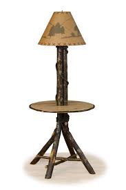 Log Table With Lamp Hickory Side Table Rustic Furniture Rustic Floor Lamps Rustic Lamps Unique Floor Lamps