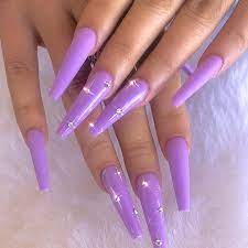 Coffin nails with amazing designs, silver, white and purple. 21 Lavender Coffin Nails That Are Perfect For Spring Page 2 Of 2 Stayglam