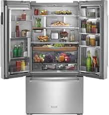 Why is my kitchenaid refrigerator freezing food? Kitchenaid 23 8 Cu Ft French Door Counter Depth Refrigerator Printshield Stainless Krfc704fps Best Buy