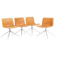 Lievore Altherr Molina Catifa 53 A Set Of Four Chairs On Chromed Steel Frame Upholstered With Cognac Coloured Leather Manufactured By Arper