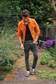 Black And Orange T Shirt Mens Men S Orange Corduroy Long Sleeve Shirt Black Crew Neck T Shirt Grey Jeans Multi Colored Low Top Sneakers Shirt Outfit Men Orange Shirt Outfit Mens Outfits