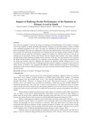 Pdf Impact Of Bullying On The Performance Of The Students At Primary Level In Sindh