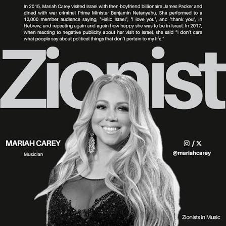 Zionists in Music | Musician Mariah Carey (@mariahcarey) supports Israel.  Photo ID in comments. | Instagram