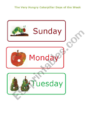 Very hungry caterpillar arts & crafts projects. The Very Hungry Caterpillar Days Of The Week 1 Esl Worksheet By Zelle