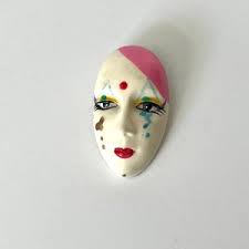 Vintage Mime Face Brooch French Theatre Harlequin Two Faces Boho Circus  Jester Clown Performers Stage Actors Mom Gifts Wardrobe Accessories