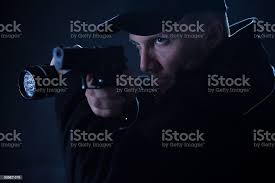 Policeman Holding Gun And Flashlight Stock Photo Download Image Now Istock