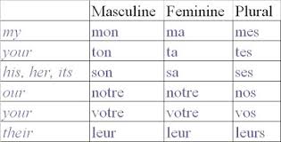 New Possessive Pronouns French Chart