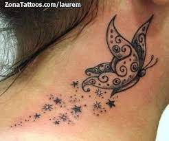 Tatuaje De Mariposas Estrellas Cuello Zonatattoos Com Neck Tattoos Women Wrist Tattoos Girls Butterfly Neck Tattoo