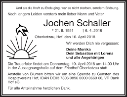 Traueranzeigen Von Jochen Schaller Franken Gedenkt De