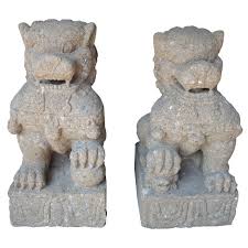Late 20th Century Vintage Chinese Concrete Foo Dogs Guardian Lion Statues A Pair Chairish Concrete corgi statue dog statues garden statues concrete | etsy.