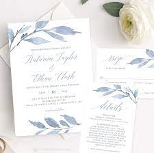 Dusty Blue Leaves Wedding Invitation Set Printable Wedding Etsy In 2021 Wedding Invitations Printable Templates Wedding Invitations Leaves Wedding Invitations Diy