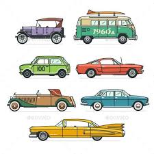 Flat Retro Cars Baby Animal Prints Nursery Car Drawings Car Cartoon