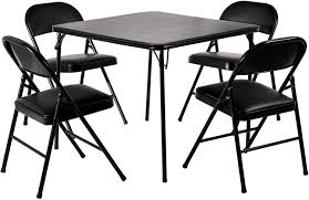 When folded it takes very little storage space. Amazon Com Vecelo Portable Folding Card Table Square And Chair Sets With Collapsible Legs Vinyl Upholstery 5 Pcs Metal Black Furniture Decor