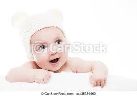 This simple bear bonnet will look great in a mohair yarn or other. Laughing Blue Eyed Baby With White Hat Baby Wearing A Knit Hat With Bear Ears Cute Baby On White Background Close Up Canstock