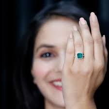 Asscher Cut Created Emerald Halo Engagement Ring with Diamond