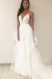 Criss Cross Back Spaghetti Strap Deep V Neck Tulle Bridal Dress With Lace Bodice Jojobride On Sal Applique Wedding Dress A Line Wedding Dress Wedding Dresses