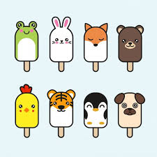 To draw cute animals, make their eyes bigger and rounder than you normally would since it will make the animals look cuter. Cute Animal Ice Cream Vector Set Cute Animal Drawings Kawaii Cute Food Drawings Cute Easy Drawings
