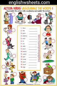 Action Verbs Esl Printable Unscramble The Words Worksheets For Kids Verbs For Kids Worksheets For Kids Unscramble Words