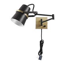 Black And Brass Wall Sconce Plug In Globe Electric Mckibbin 1 Light Plug In Or Hardwire Swing Arm Wall Sconce Matte Black Brass Accen With Images Swing Arm Wall Sconce Globe Electric Industrial Wall Sconce