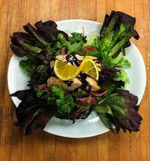 Poached Salmon Salad Poached Salmon Scarlett Butter Lettuce Served With An Orange Balsamic Glaze With Pickled Red Onion Poached Salmon Salmon Salad Snacks