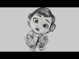 Begin by sketching moana's face, neck, and hair. Daily Challenge 131 Baby Moana Drawing Pencil Drawing Youtube