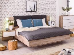 Lit Avec Leds Chevets Suspendus Et Sommier Urbain 160x200 Cm Chene Tete De Lit Chevet Chevet Suspendu Lit