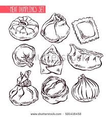 Appetizing Set Of Sketch Different Dumplings Hand Drawn Illustration Bear Wall Art How To Draw Hands Anime Art Girl