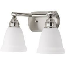 Shop Delta 2 Light Windemere Brushed Nickel Bathroom Vanity Light At Lowes Com Vanity Lighting Bathroom Vanity Lighting Brushed Nickel Bathroom