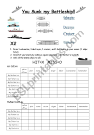 you sunk my battleship esl worksheet