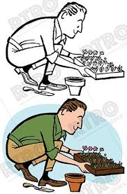 A Man Plants Seedlings In His Garden Vintage Retro Clipart Clip Art Cartoon Clip Art Image A Cartoon
