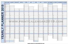 2019 Year Planner Excel Excel Calendar Yearly Planner Calendar 2019 With Holidays