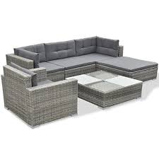 Festnight Mobilier De Jardin Avec 17 Pieces Rotin Gris Mobilier Jardin Ensemble Canape Salon De Jardin