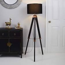 Black And Gold Lampshade Dunelm Trio Tripod Black And Copper Floor Lamp In 2020 Floor Lamp Black Floor Lamp Copper Floor Lamp