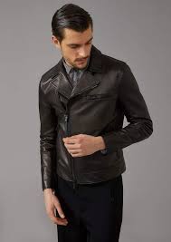 Biker Jacket In Plonge Leather For Men Giorgio Armani Leather Jacket Jackets Leather Jacket Men