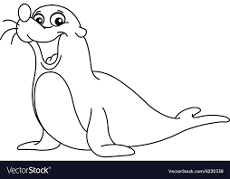 Outlined Happy Seal Vector Illustration Coloring Page Download A Free Preview Or High Quality Adobe Illustrator Black And White Cartoon Lion Vector Sea Lion