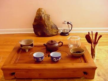 A traditional Gongfu Cha layout designed for multiple short extractions, AI generated