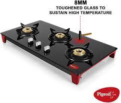 The pigeon smart 3 burner gas stove features exclusive pan supports which are particularly premeditated to help you comfortably place vessels on it. Pigeon By Stovekraft Infinity 3 Burner Glass Top Lpg Stove