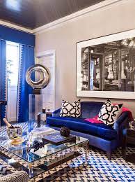Rikki Snyder Houndstooth Carpet Sofa Better Decorating Bible Electric Blue Blue Living Room Decor Royal Blue Living Room Decor Grey Wallpaper Living Room