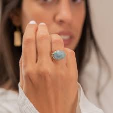 Boho Rings,larimar Jewelry,larimar Stone Ring,gem Ring,statement Rings,14k  Gold Rings for Women,solitaire Ring,handmade Jewelry