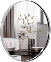W round circle glass wall decor mirror with 2 in. Amazon Com Andy Star Round Mirror 30 Inch Polished Silver Round Wall Mirrors For Bathroom In Stainless Steel Metal Frame 1 Deep Set Design Kitchen Dining