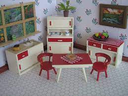 Reserved Vintage 40s Barton English Doll House Furniture Red And Cream Kitchen Set 3 4 Scale Great Condition Dollhouse Furniture Wooden Kitchen Set Home Furniture