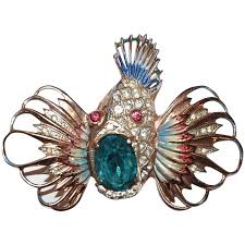 Coro Craft Sterling Enamel Rock Fish Pin Brooch 1940s 1278 Removed Vintage Costume Jewelry Jewelry Vintage Jewelry