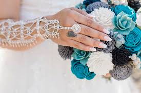 Teal and silver wedding bouquets. Teal Grey And White Bouquet Pineandpetalweddings