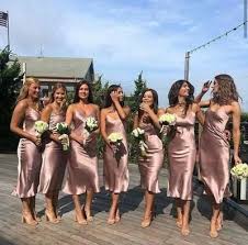 Simple Tight Scoop Sleeveless Blush Tea Length Bridesmaid Dress 275 From Muttie Dresses In 2020 Silk Bridesmaid Dresses Slip Bridesmaids Dresses Rose Gold Bridesmaid Dress