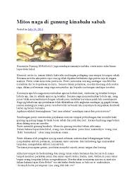 Gunung kinabalu merupakan gunung tertinggi di malaysia dan di asia tenggara. Mitos G Kinabalu